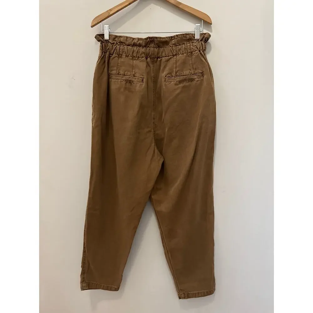 Free People Margate Pleated Trousers Tamarind Brown Size Med High Rise Boho